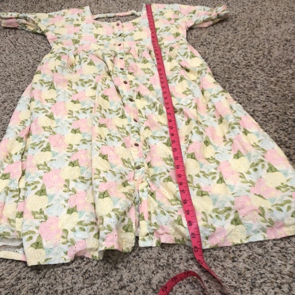ModCloth Midi Dress Size Small Pastel Yellow Pink Floral Eyelet - Picture 12 of 12